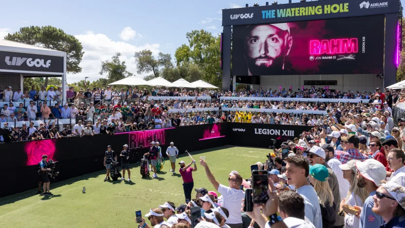 Captain Jon Rahm of Legion XIII hits his shot from the 12th tee during the second round of LIV Golf Adelaide at Grange Golf Club on Saturday, February 15, 2025 in Adelaide, Australia. (Photo by Chris Trotman/LIV Golf)