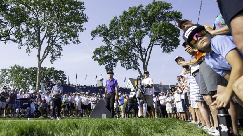 Fans watch Captain Phil Mickelson of HyFlyers GC shot from the 12th tee during the first round of the US Open at Oakmont Country Club on Thursday, June 12, 2025 in Oakmont, Pennsylvania. (Photo by Charles Laberge/LIV Golf)