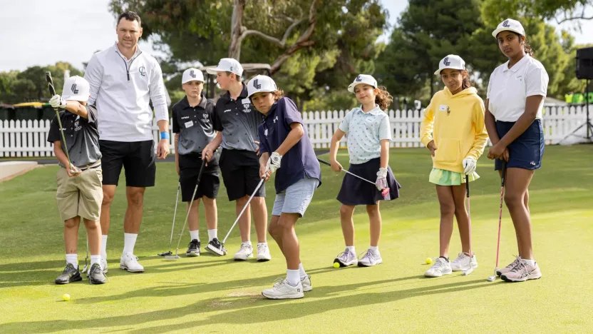 Captain Martin Kaymer of Cleeks GC instruct young attendees during a clinic ahead of LIV Golf Adelaide at the Grange Golf Club on Wednesday, Apr. 19, 2023 in Adelaide, Australia. (Photo by Jon Ferrey/LIV Golf)