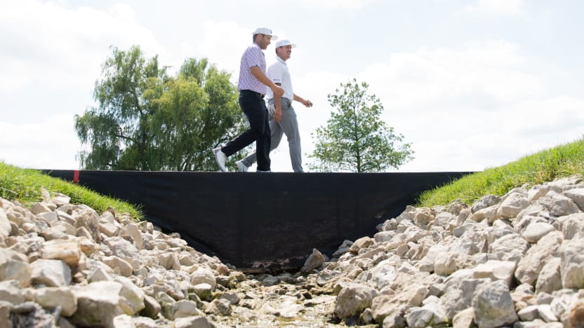 Ben Campbell of RangeGoats GC and Mito Pereira of Torque GC are seen on the second hole during the quarterfinals of LIV Golf Team Championship Michigan at The Cardinal at Saint John’s on Friday, August 22, 2025 in Plymouth, MIchigan. (Photo by Mike Stobe/LIV Golf)