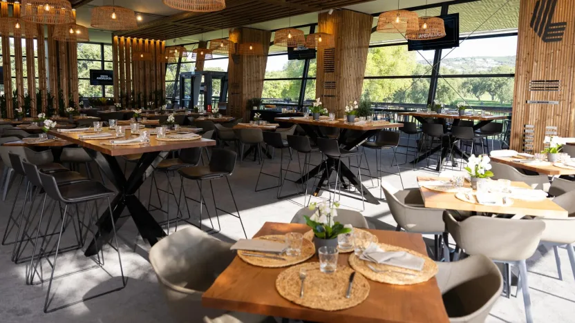 An interior view of Club 54 on the 18th hole during the second round of LIV Golf Andalucía at Real Club Valderrama on Saturday, July 13, 2024 in San Roque, Spain. (Photo by Montana Pritchard/LIV Golf)