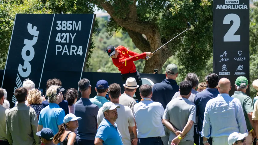 Captain Sergio Garcia of Fireballs GC hits his shot from the second tee during the first round of LIV Golf Andalucía at Real Club Valderrama on Friday, July 11, 2025 in San Roque, Spain. (Photo by Matthew Harris/LIV Golf)