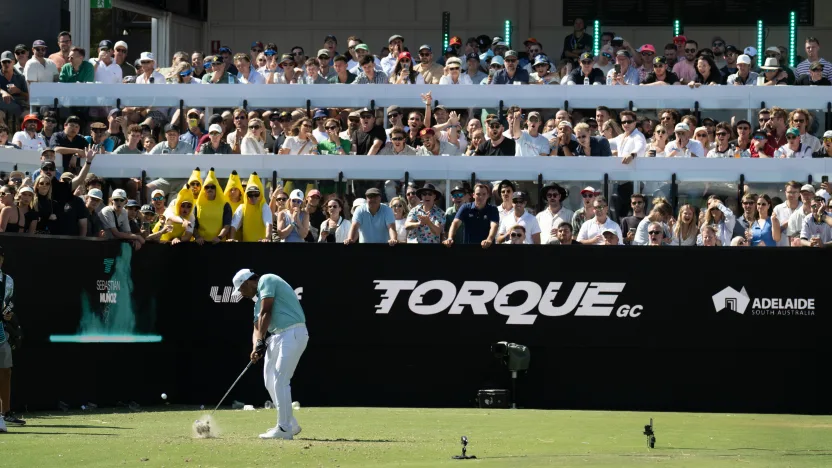 Mito Pereira of Torque GC hits his shot from the 12th tee during the second round of LIV Golf Adelaide at Grange Golf Club on Saturday, February 15, 2025 in Adelaide, Australia. (Photo by Matthew Harris/LIV Golf)