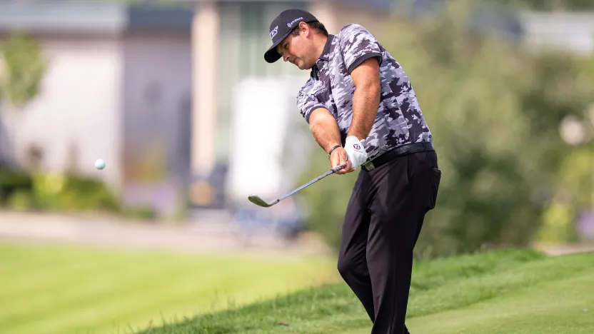 Patrick Reed of 4Aces GC practices before the first round of LIV Golf United Kingdom at JCB Golf & Country Club on Friday, July 25, 2025 in Rocester, England. (Photo by Pedro Salado/LIV Golf)