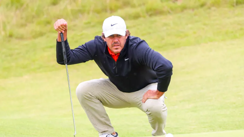 Captain Brooks Koepka of Smash GC lines up a putt on the seventh green during the first round of The Open Championship at Royal Portrush Golf Club on Thursday, July 17, 2025 in Portrush, Northern Ireland. (Photo by Chris Trotman/LIV Golf)