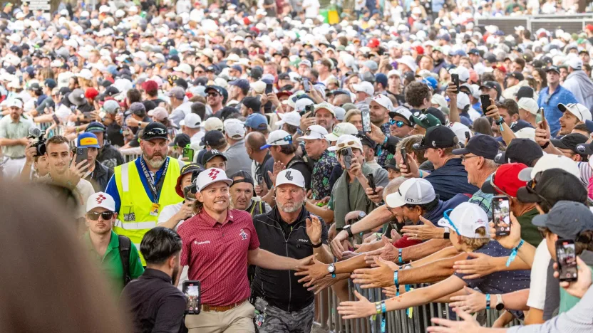 Captain Cameron Smith of Ripper GC celebrates with the crowd as he walks off after Ripper GC won the playoff round of LIV Golf Adelaide at the Grange Golf Club on Sunday, April 28, 2024 in Adelaide, Australia. (Photo by Chris Trotman/LIV Golf)