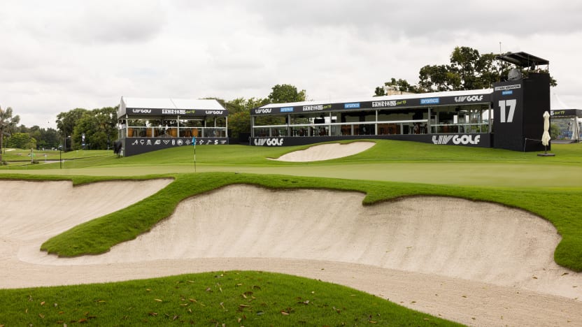 An overview of the 17th hole during the practice round before the start of LIV Golf Singapore at Sentosa Golf Club on Tuesday, March 11, 2025 in Sentosa, Singapore. (Photo by Chris Trotman/LIV Golf)