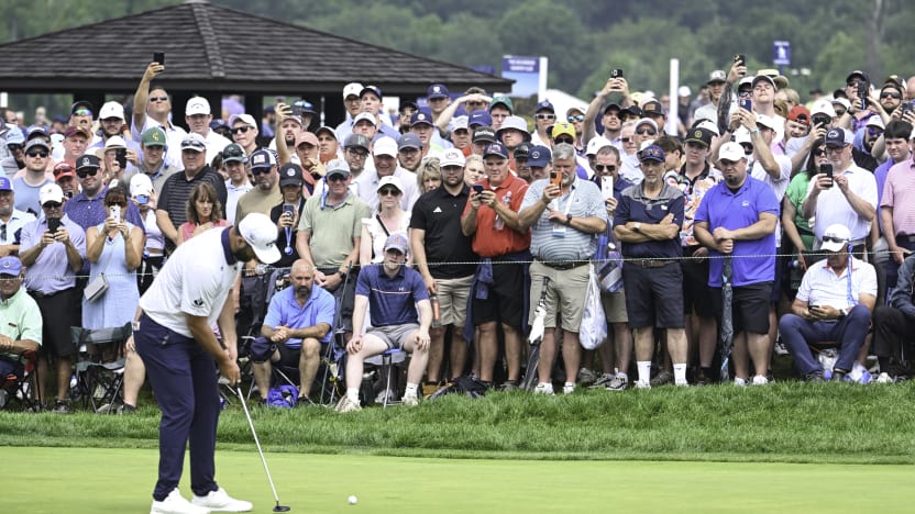 Captain Jon Rahm of Legion XIII makes his putt on the second green during the final round of the US Open at Oakmont Country Club on Sunday, June 15, 2025 in Oakmont, Pennsylvania. (Photo by Charles Laberge/LIV Golf)