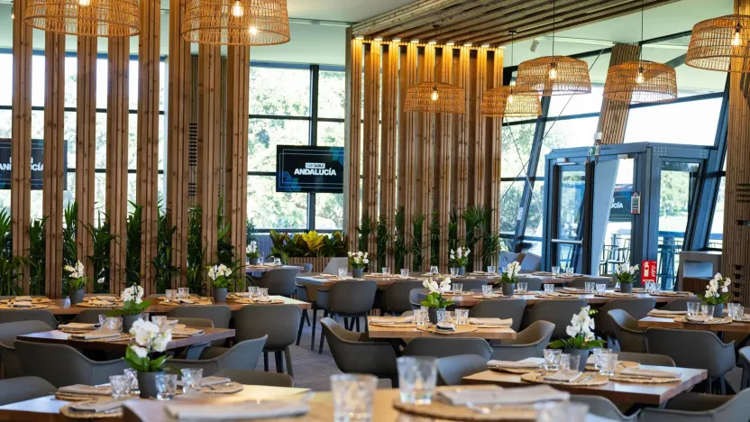 An interior view of Club 54 on the 18th hole during the second round of LIV Golf Andalucía at Real Club Valderrama on Saturday, July 13, 2024 in San Roque, Spain. (Photo by Montana Pritchard/LIV Golf)