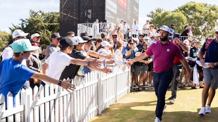 Captain Jon Rahm of Legion XIII high fives fans during the second round of LIV Golf Adelaide at Grange Golf Club on Saturday, February 15, 2025 in Adelaide, Australia. (Photo by Scott Taetsch/LIV Golf)