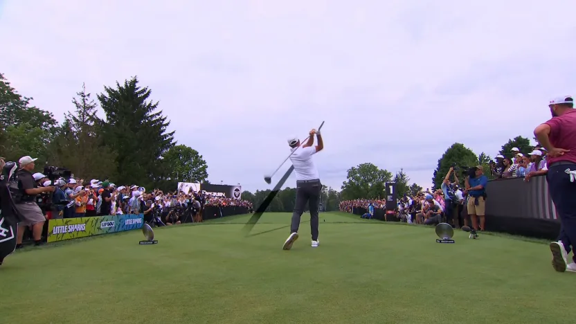 Phil Mickelson drives 375 yards on the opening tee 