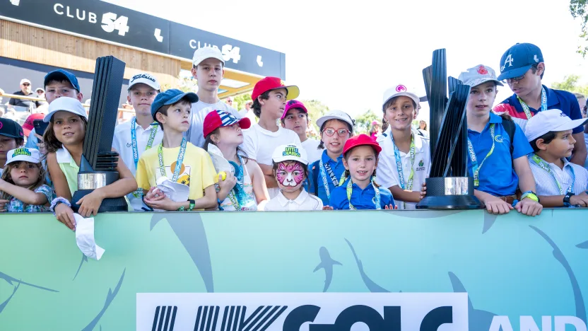 Little Sharks are seen on the first tee during the final round of LIV Golf Andalucía at Real Club Valderrama on Sunday, July 13, 2025 in San Roque, Spain. (Photo by Charles Laberge/LIV Golf)