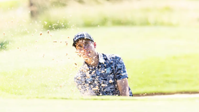 Carlos Ortiz of Torque GC hits his shot from a bunker on the 10th hole during the practice round before the start of LIV Golf Dallas at Maridoe Golf Club on Tuesday, June 24, 2025 in Carrollton, Texas. (Photo by Chris Trotman/LIV Golf)