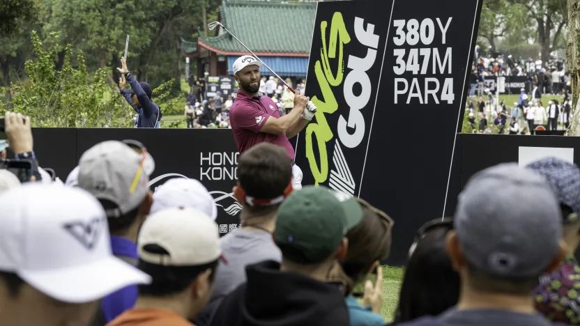 Captain Jon Rahm of Legion XIII hits his shot from the seventh tee during the second round of LIV Golf Hong Kong at Hong Kong Golf Club Fanling on Saturday, March 08, 2025 in Fanling, Hong Kong. (Photo by Charles Laberge/LIV Golf)