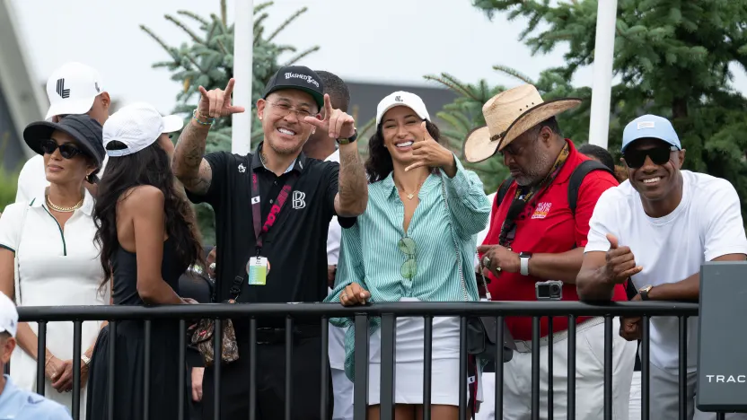 Nicole Ari Parker, Sarah Fontenot,  Ben Baller, Nikki Blades,  Roland Martin, and Jay Williams attend LIV Golf Indianapolis 2025.
