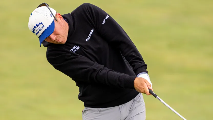 Talor Gooch of Smash GC hits his shot from the 16th fairway during the second round of LIV Golf Korea at Jack Nicklaus Golf Club on Saturday, May 03, 2025 in Incheon, South Korea. (Photo by Pedro Salado/LIV Golf)