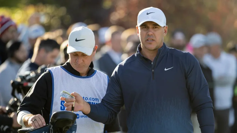 Captain Brooks Koepka of Smash GC pulls a golf club from his bag on the driving range before the Showdown at the Shadow Creek Golf Course on Tuesday, Dec. 17, 2024 in Las Vegas, Nevada. (Photo by Montana Pritchard/LIV Golf)