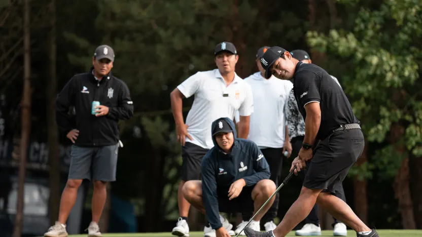 The Iron Heads GC team seen during the Caddie Tournament before the start of LIV Golf United Kingdom at JCB Golf & Country Club on Wednesday, July 23, 2025 in Rocester, England. (Photo by Mateo Villalba/LIV Golf)