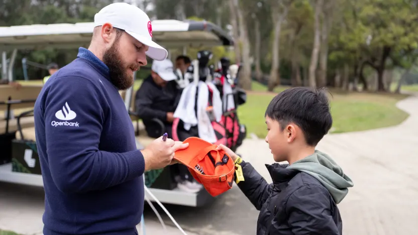 Tyrrell Hatton of Legion XIII signs his autograph for fans during the first round of LIV Golf Hong Kong at Hong Kong Golf Club Fanling on Friday, March 07, 2025 in Fanling, Hong Kong. (Photo by Pedro Salado/LIV Golf)