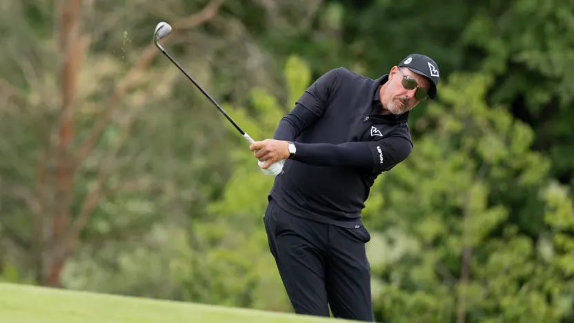 Captain Bubba Watson of RangeGoats GC hits his shot from the first tee the final round of LIV Golf United Kingdom at JCB Golf & Country Club on Sunday, July 27, 2025 in Rocester, England. (Photo by Charles Laberge/LIV Golf)
