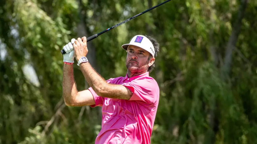 Captain Bubba Watson of RangeGoats GC hits his shot from the sixth tee during the final round of LIV Golf Jeddah at the Royal Greens Golf & Country Club on Sunday, March 03, 2024 in King Abdullah Economic City, Saudi Arabia. (Photo by Matthew Harris/LIV Golf)
