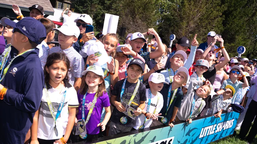 The Little Sharks seen on the first tee before the final round of LIV Golf Team Championship Michigan at The Cardinal at Saint John’s on Sunday, August 24, 2025 in Plymouth, MIchigan. (Photo by Pedro Salado/LIV Golf)