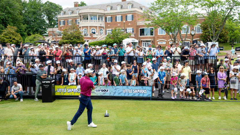 Captain Jon Rahm of Legion XIII hits his shot from the first tee during the second round of LIV Golf Virginia at Robert Trent Jones Golf Club on Saturday, June 07, 2025 in Gainesville, Virginia. (Photo by Charles Laberge/LIV Golf)