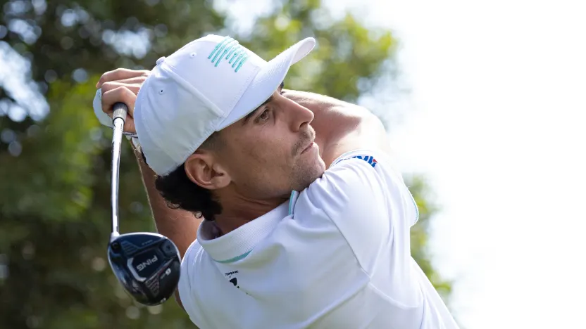 Captain Joaquín Niemann of Torque GC hits his shot during the first round of LIV Golf Adelaide at Grange Golf Club on Friday, February 14, 2025 in Adelaide, Australia. (Photo by Jon Ferrey/LIV Golf)