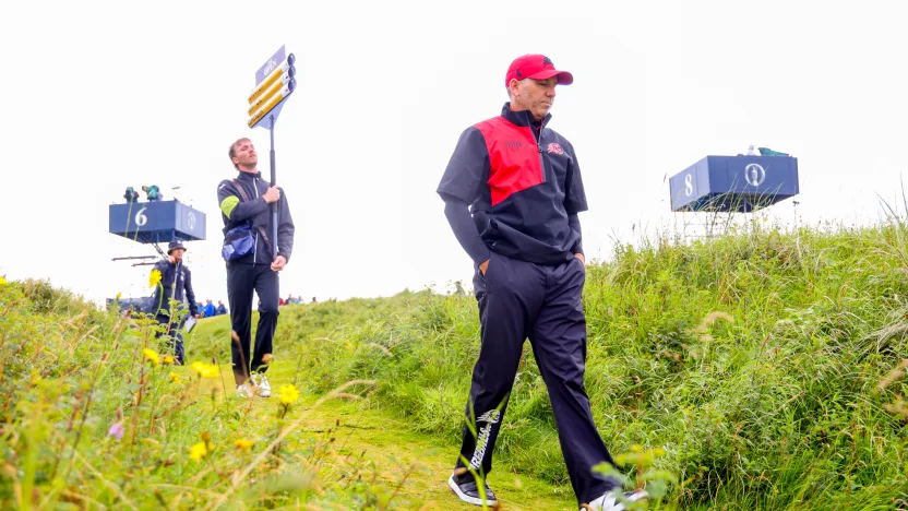 Captain Sergio Garcia of Fireballs GC walks to the on the seventh hole during the first round of The Open Championship at Royal Portrush Golf Club on Thursday, July 17, 2025 in Portrush, Northern Ireland. (Photo by Chris Trotman/LIV Golf)