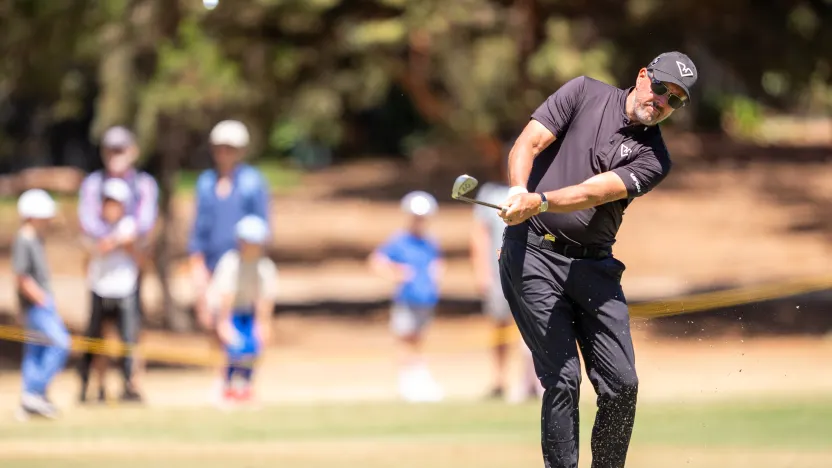 Captain Phil Mickelson of HyFlyers GC hits his shot from the 18th fairway during the final round of LIV Golf Adelaide at Grange Golf Club on Sunday, February 16, 2025 in Adelaide, Australia. (Photo by Mateo Villalba/LIV Golf)