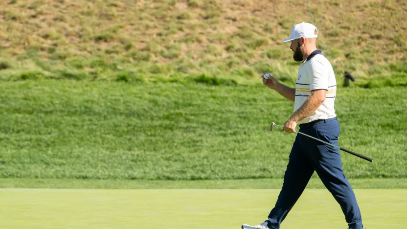 Tyrrell Hatton of Team Europe is seen during the singles match play of the Ryder Cup at Bethpage Black Golf Course on Sunday, September 28, 2025 in Farmingdale, New York. (Photo by Charles Laberge/LIV Golf)
