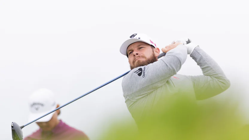 Tyrrell Hatton of Legion XIII hits his shot from the second tee during the second round of The Open Championship at Royal Portrush Golf Club on Friday, July 18, 2025 in Portrush, Northern Ireland. (Photo by LIV Golf)