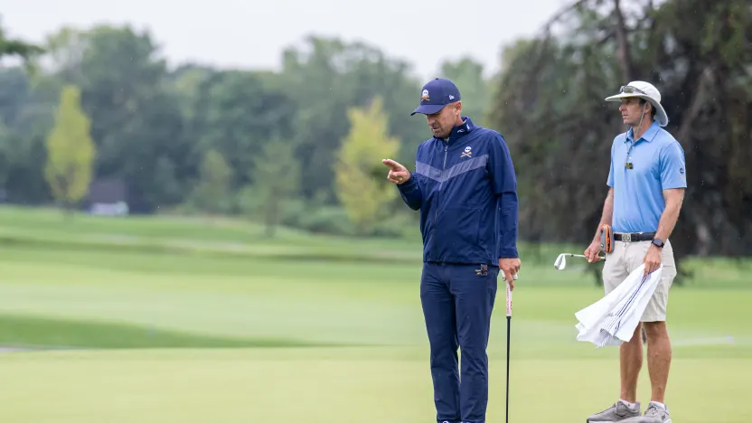 Charles Howell III of Crushers GC lines up a putt on the third green during the practice round before the start of LIV Golf Team Championship Michigan at The Cardinal at Saint John’s on Tuesday, August 19, 2025 in Plymouth, MIchigan. (Photo by Charles Laberge/LIV Golf)