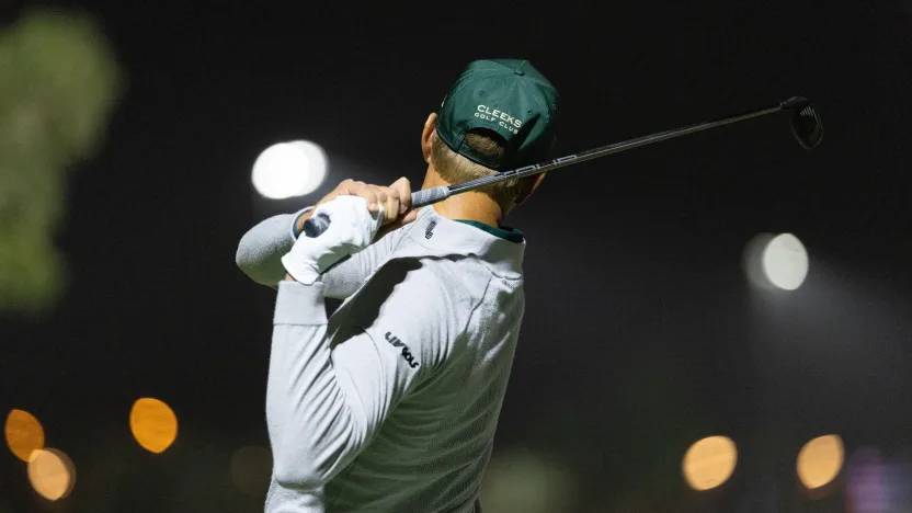 image: Adrian Meronk of Cleeks GC hits his shot from the second tee during the final round of LIV Golf Riyadh at Riyadh Golf Club on Saturday, February 08, 2025 in Riyadh, Saudi Arabia. (Photo by Chris Trotman/LIV Golf)