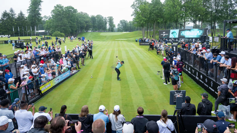 Captain Joaquín Niemann of Torque GC hits his shot from the first tee during the final round of LIV Golf Virginia at Robert Trent Jones Golf Club on Sunday, June 08, 2025 in Gainesville, Virginia. (Photo by Charles Laberge/LIV Golf)