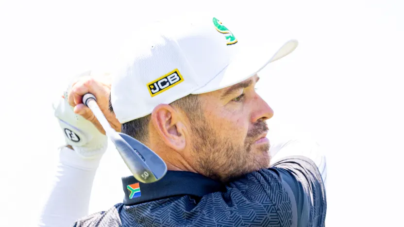 Captain Louis Oosthuizen of Stinger GC hits his shot from the 13th tee during the second round of LIV Golf Chicago at Bolingbrook Golf Club on Saturday, August 09, 2025 in Bolingbrook, Illinois. (Photo by Jon Ferrey/LIV Golf)