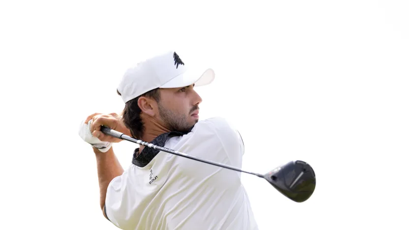 Josele Ballester of Fireballs GC hits his shot on the eighteenth hole during the practice round before the start of LIV Golf Chicago at Bolingbrook Golf Club on Tuesday, August 05, 2025 in Bolingbrook, Illinois. (Photo by Chris Trotman/LIV Golf)