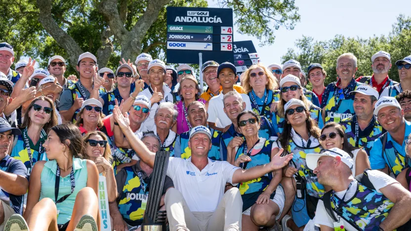 First place individual champion Talor Gooch of Smash GC celebrates after the final round of LIV Golf Andalucía at Real Club Valderrama on Sunday, July 13, 2025 in San Roque, Spain. (Photo by Charles Laberge/LIV Golf)