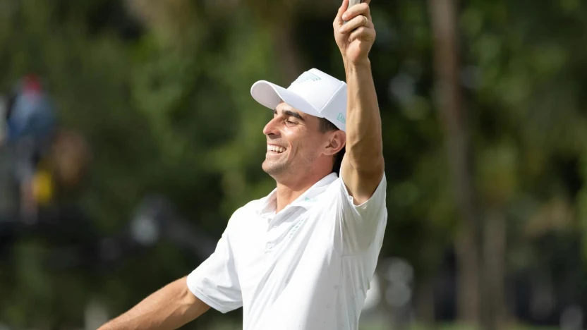 Captain Joaquín Niemann of Torque GC reacts during The Duels before the start of LIV Golf Miami at Trump National Doral on Thursday, April 03, 2025 in Miami, Florida. (Photo by Jon Ferrey/LIV Golf)