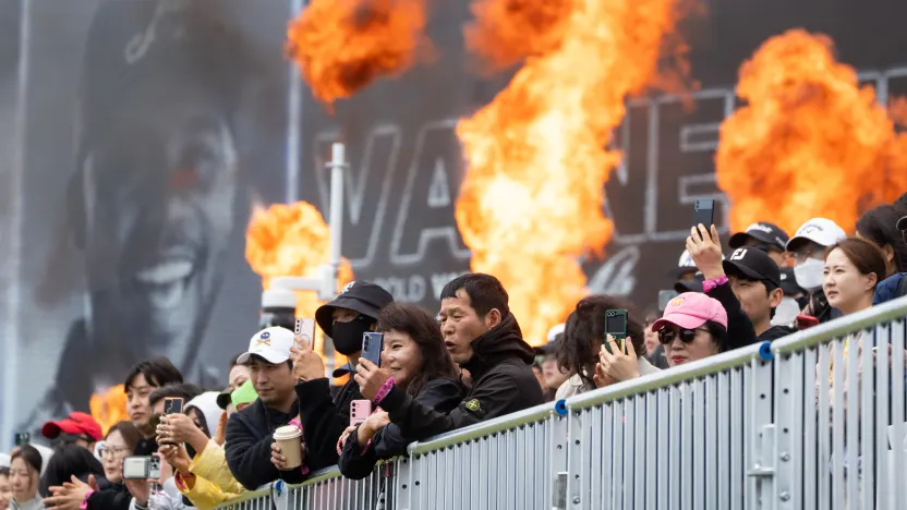 Fans are seen on the eighth tee during the second round of LIV Golf Korea at Jack Nicklaus Golf Club on Saturday, May 03, 2025 in Incheon, South Korea. (Photo by Mike Stobe/LIV Golf)