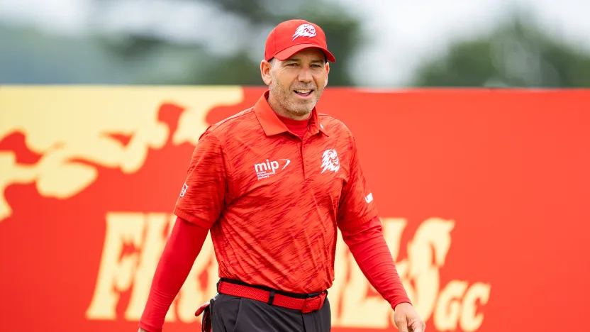 Captain Sergio Garcia of Fireballs GC walks to the putting green before the final round of LIV Golf United Kingdom at JCB Golf & Country Club on Sunday, July 27, 2025 in Rocester, England. (Photo by Mateo Villalba/LIV Golf)
