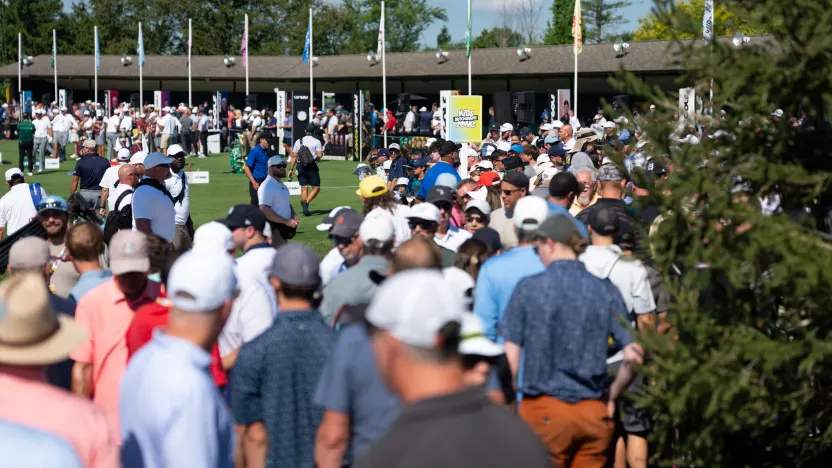 Fans are seen before the quarterfinals of LIV Golf Team Championship Michigan at The Cardinal at Saint John’s on Friday, August 22, 2025 in Plymouth, MIchigan. (Photo by Mateo Villalba/LIV Golf)