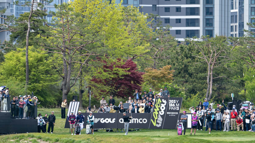 Captain Joaquín Niemann of Torque GC hits his shot from the 17th tee during the first round of LIV Golf Korea at Jack Nicklaus Golf Club on Friday, May 02, 2025 in Incheon, South Korea. (Photo by Charles Laberge/LIV Golf)