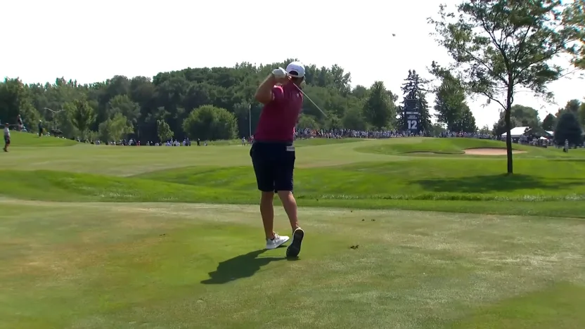 Watch: Jon Rahm 217 yard approach for eagle 