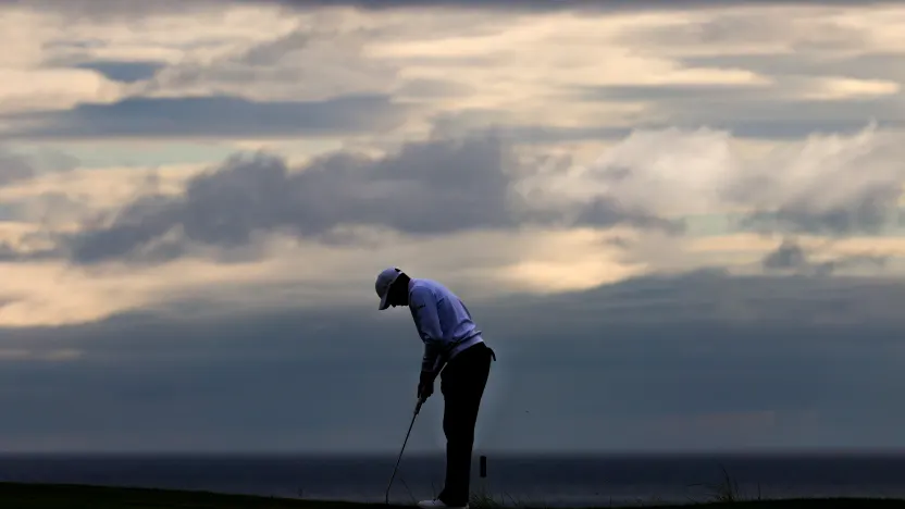 A silhouette of Captain Sergio Garcia of Fireballs GC on the fifth hole during the second round of The Open Championship at Royal Portrush Golf Club on Friday, July 18, 2025 in Portrush, Northern Ireland. (Photo by Chris Trotman/LIV Golf)