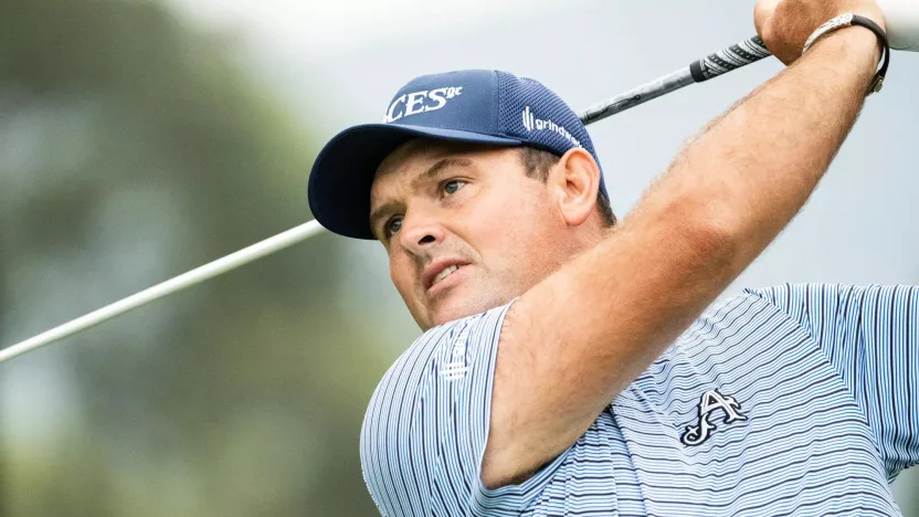 Patrick Reed of 4Aces GC hits his shot during the second round of LIV Golf Hong Kong at the Hong Kong Golf Club Fanling on Saturday, March 09, 2024 in Fanling, Hong Kong. (Photo by Charles Laberge/LIV Golf)
