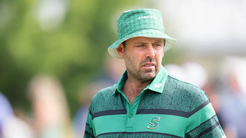 Charl Schwartzel of Stinger GC is seen before the first round of LIV Golf Indianapolis at The Club at Chatham Hills on Friday, August 15, 2025 in Westfield, Indiana. (Photo by Mateo Villalba/LIV Golf)