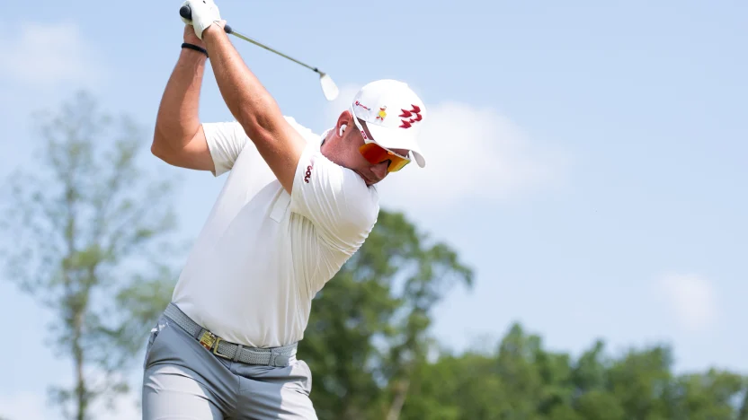 Lucas Herbert of Ripper GC hits his shot on the driving range during the first round of LIV Golf Virginia at Robert Trent Jones Golf Club on Friday, June 06, 2025 in Gainesville, Virginia. (Photo by Mateo Villalba/LIV Golf)