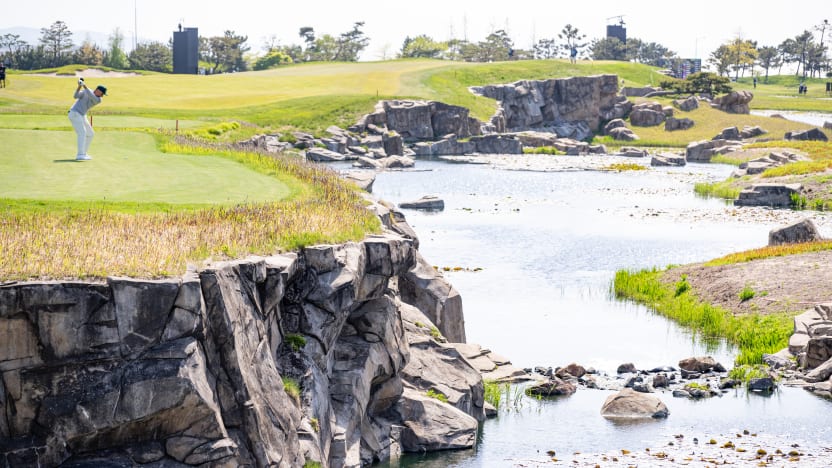 Richard Bland of Cleeks GC hits his shot from the 10th fairway during the final round of LIV Golf Korea at Jack Nicklaus Golf Club on Sunday, May 04, 2025 in Incheon, South Korea. (Photo by Charles Laberge/LIV Golf)