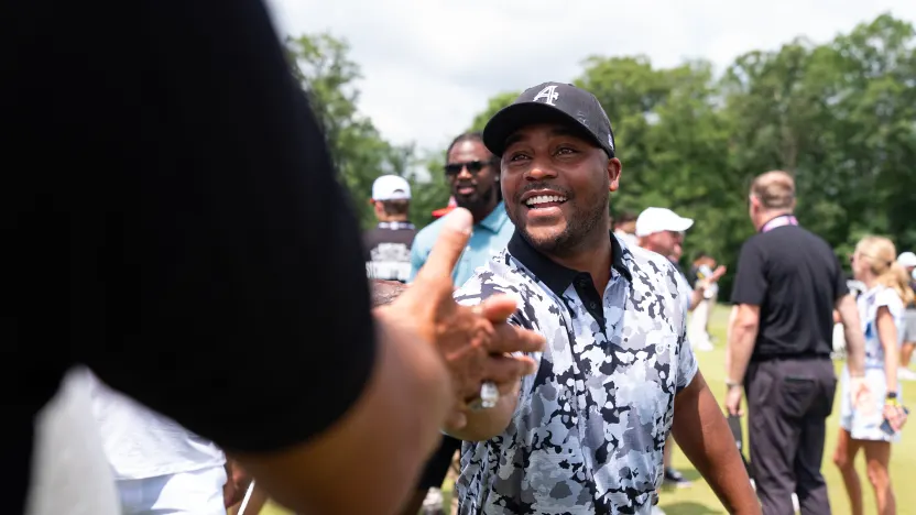Harold Varner III of 4Aces GC is seen on the driving range during the first round of LIV Golf Virginia at Robert Trent Jones Golf Club on Friday, June 06, 2025 in Gainesville, Virginia. (Photo by Mateo Villalba/LIV Golf)